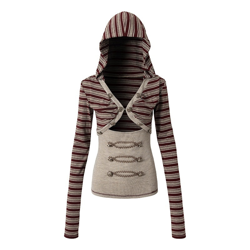 NO_ROMANCE_Punk_Striped_V-neck_Faux_Layered_Slim_Fit_Knit_Women&