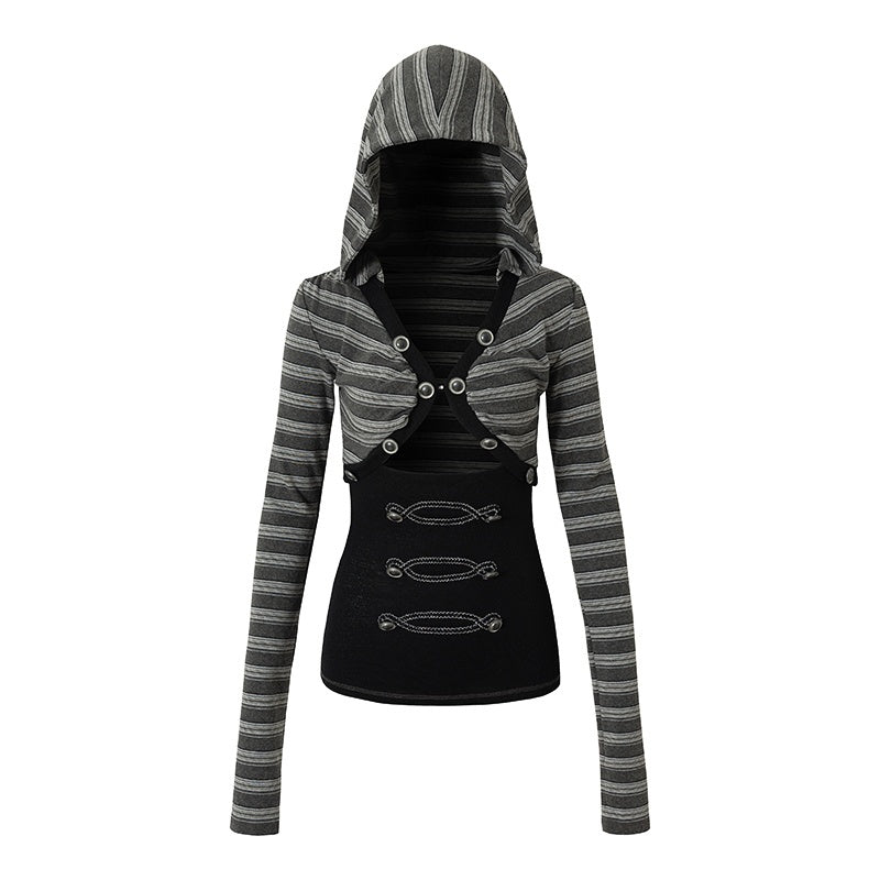 NO_ROMANCE_Punk_Striped_V-neck_Faux_Layered_Slim_Fit_Knit_Women&