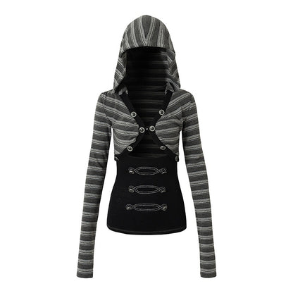 NO_ROMANCE_Punk_Striped_V-neck_Faux_Layered_Slim_Fit_Knit_Women&