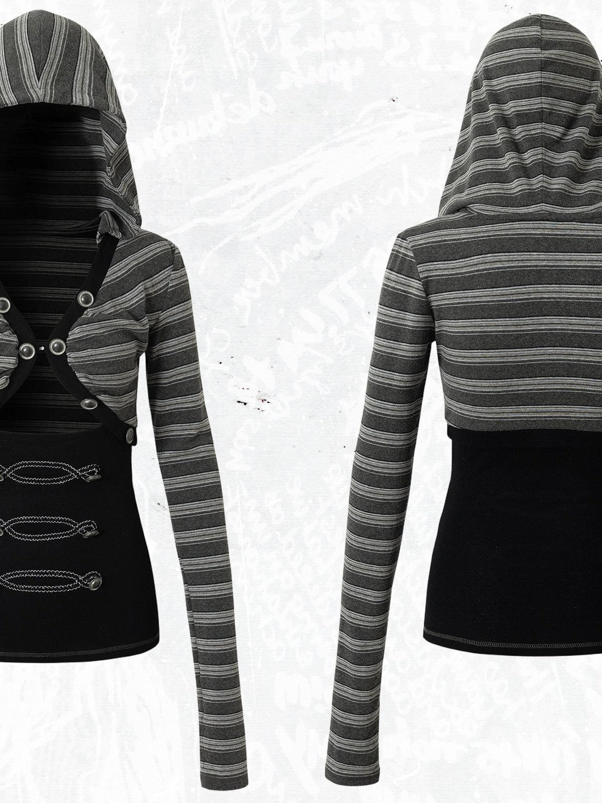 NO ROMANCE Punk Striped V-neck Faux Layered Slim Fit Knit Women&