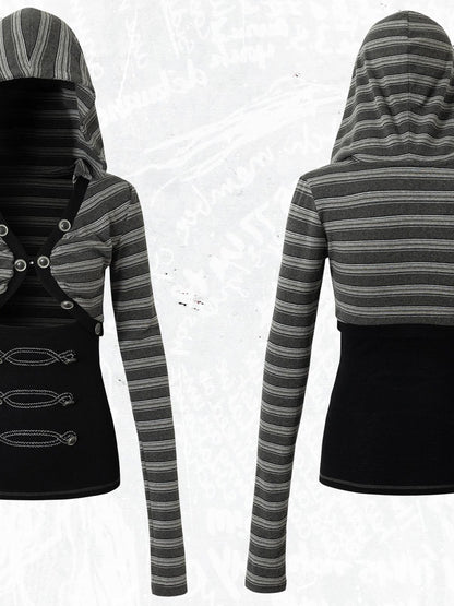 NO ROMANCE Punk Striped V-neck Faux Layered Slim Fit Knit Women&