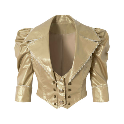 NO_ROMANCE_Punk_Studded_Metal_Embellished_Bubble_Sleeve_Cropped_Women&