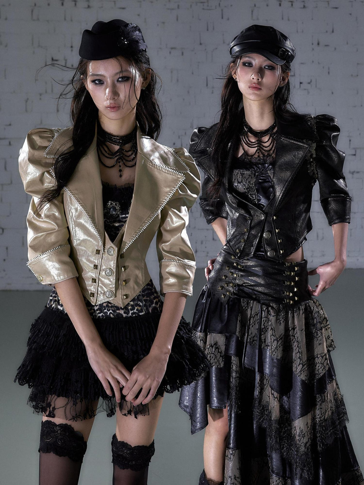 NO ROMANCE Punk Studded Metal Embellished Bubble Sleeve Cropped Women&