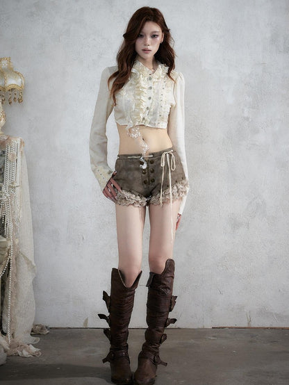 NO ROMANCE Punk Vintage Lace Trim Low Waist Slim Women&
