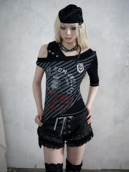 NO ROMANCE Punk Vintage Lace Trim Low Waist Slim Women&