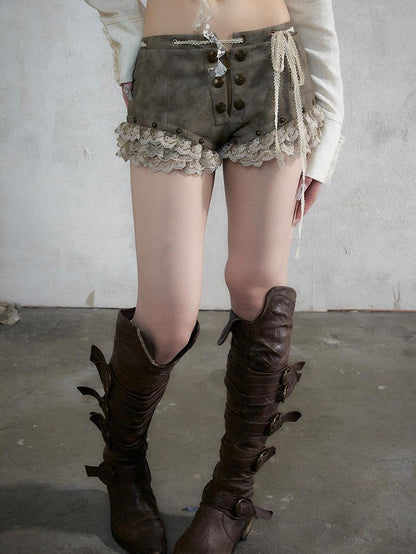NO ROMANCE Punk Vintage Lace Trim Low Waist Slim Women&