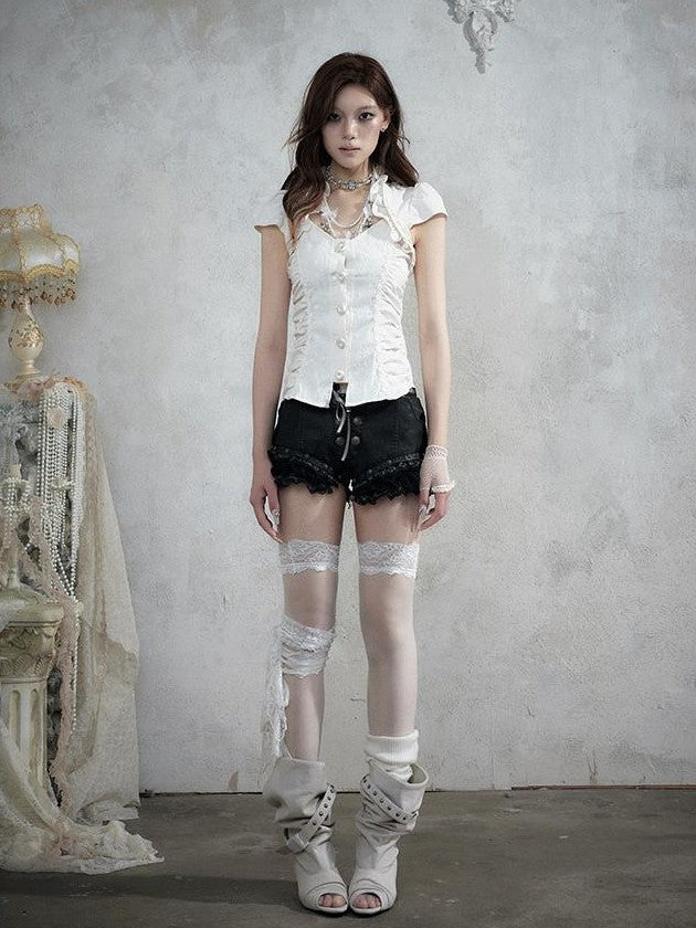 NO ROMANCE Punk Vintage Lace Trim Low Waist Slim Women&