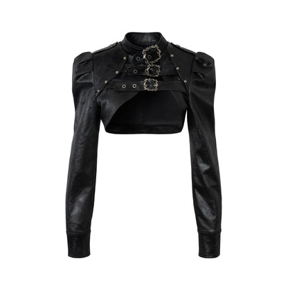 NO_ROMANCE_Punk_Wrinkled_Stand_Collar_Cropped_Pu_Women&