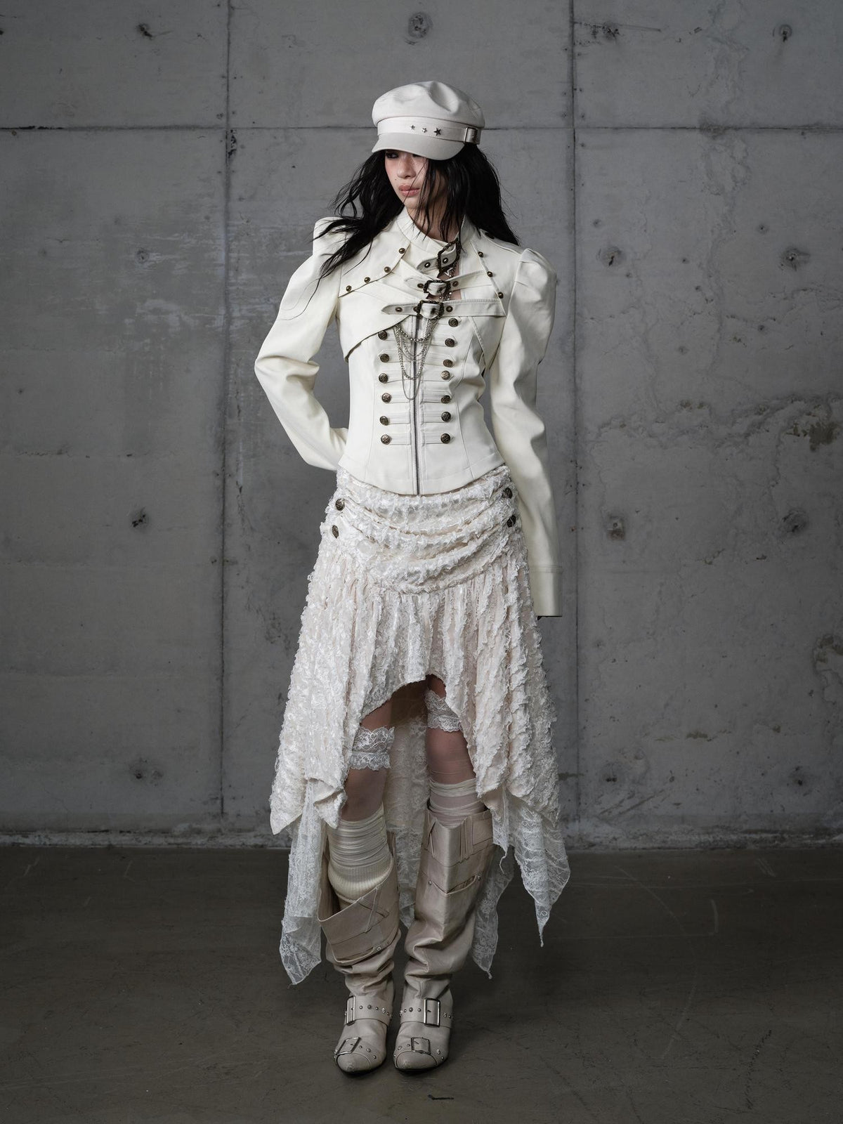 NO ROMANCE Punk Wrinkled Stand Collar Cropped Pu Women&