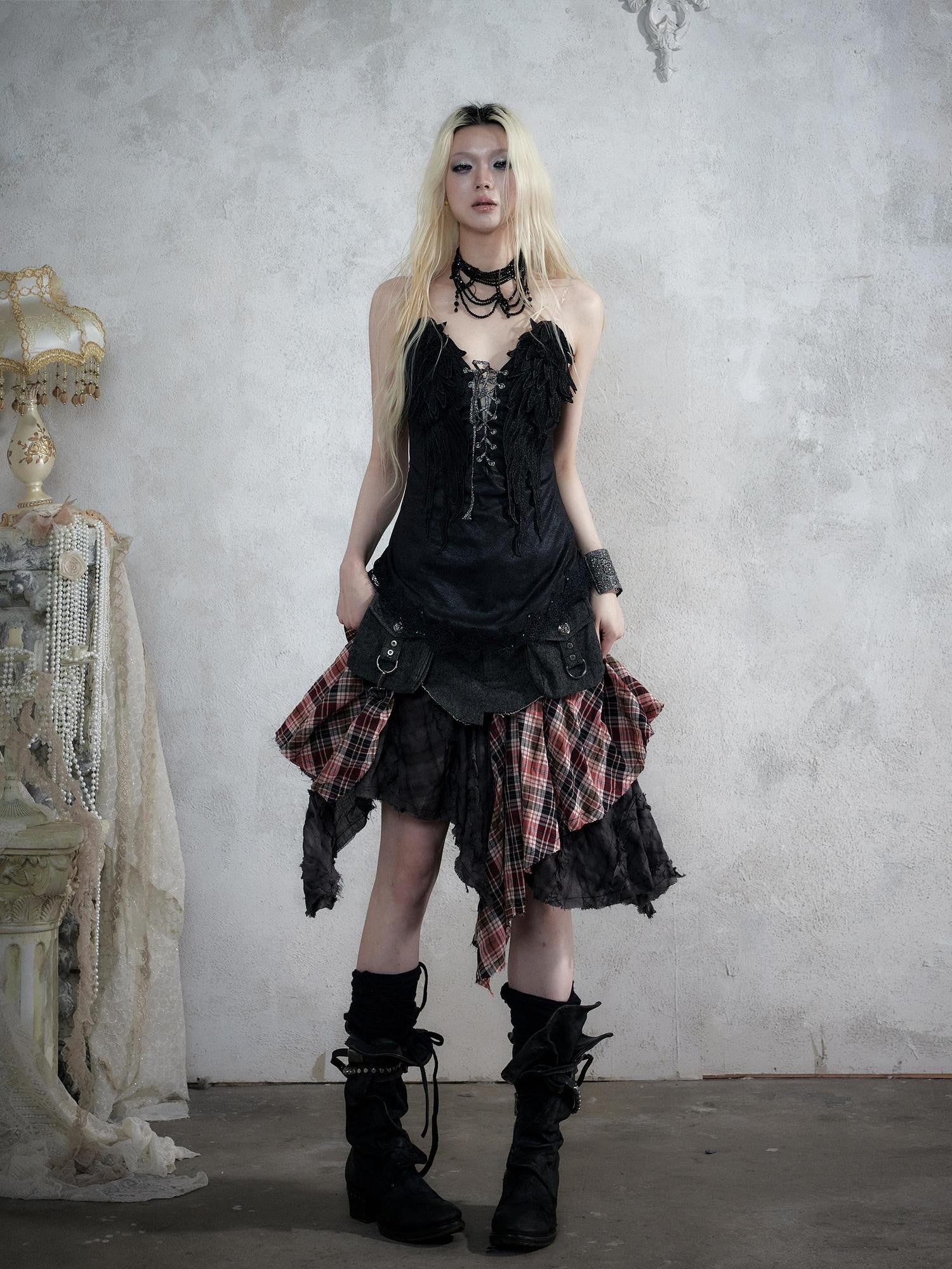 NO ROMANCE Regal Knight 3d Wing Embroidery Lace Up Women&