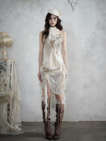 NO ROMANCE Regal Knight 3d Wing Embroidery Lace Up Women&