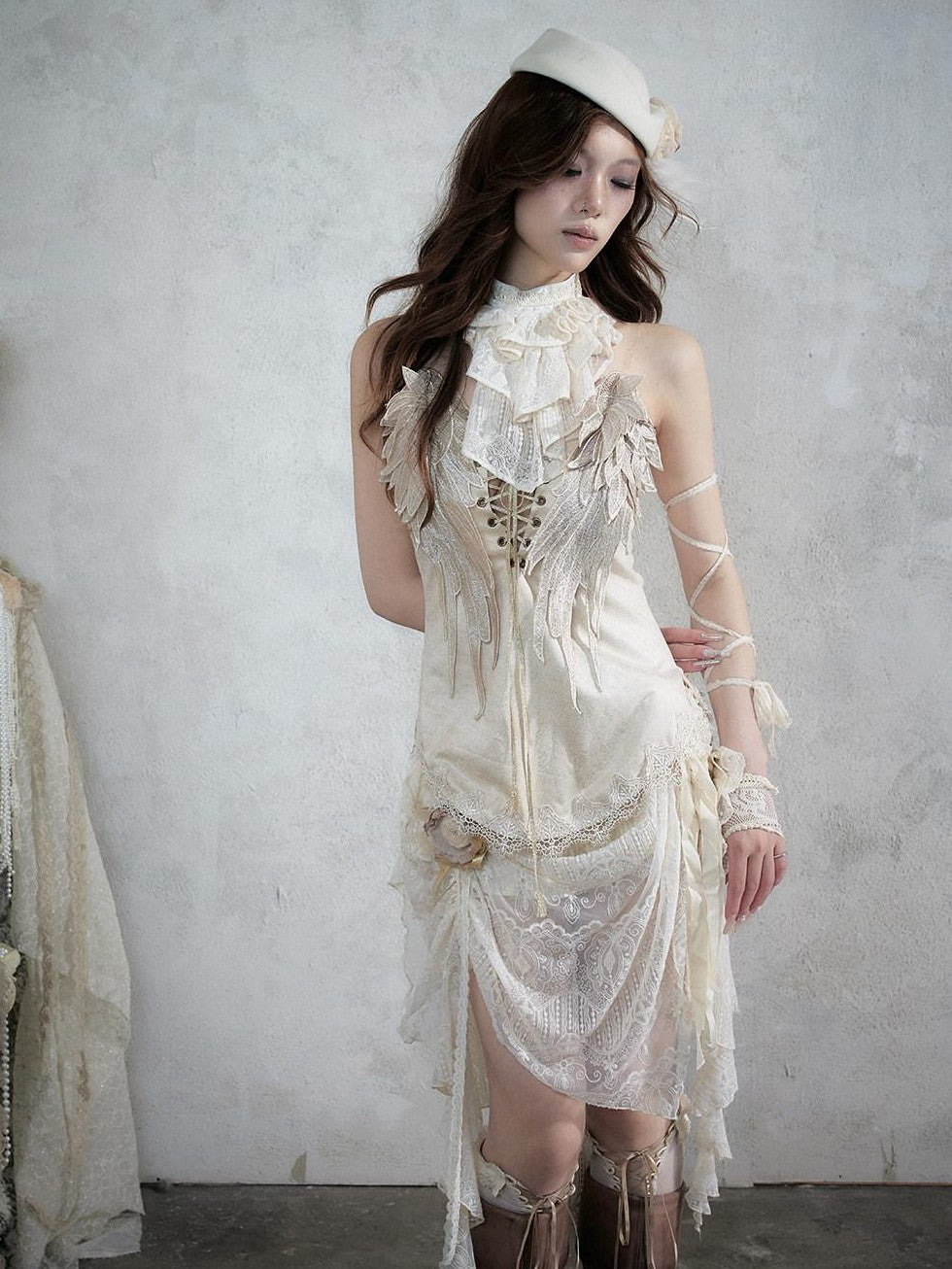 NO ROMANCE Regal Knight 3d Wing Embroidery Lace Up Women&