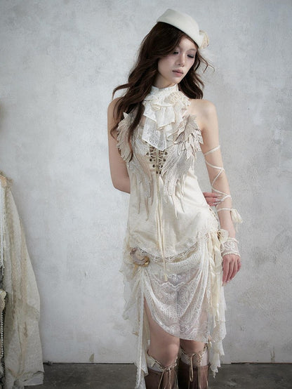 NO ROMANCE Regal Knight 3d Wing Embroidery Lace Up Women&