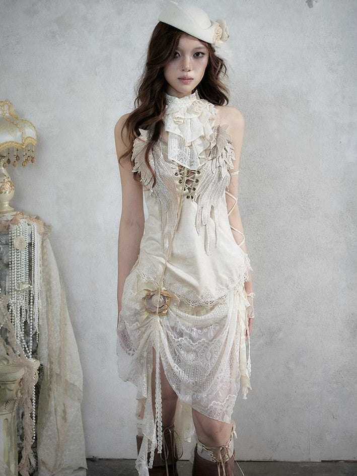 NO ROMANCE Regal Knight 3d Wing Embroidery Lace Up Women&
