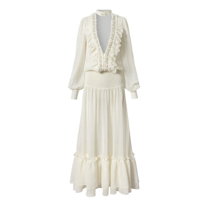 NO_ROMANCE_Regal_Pleated_V-neck_A_Line_Women&