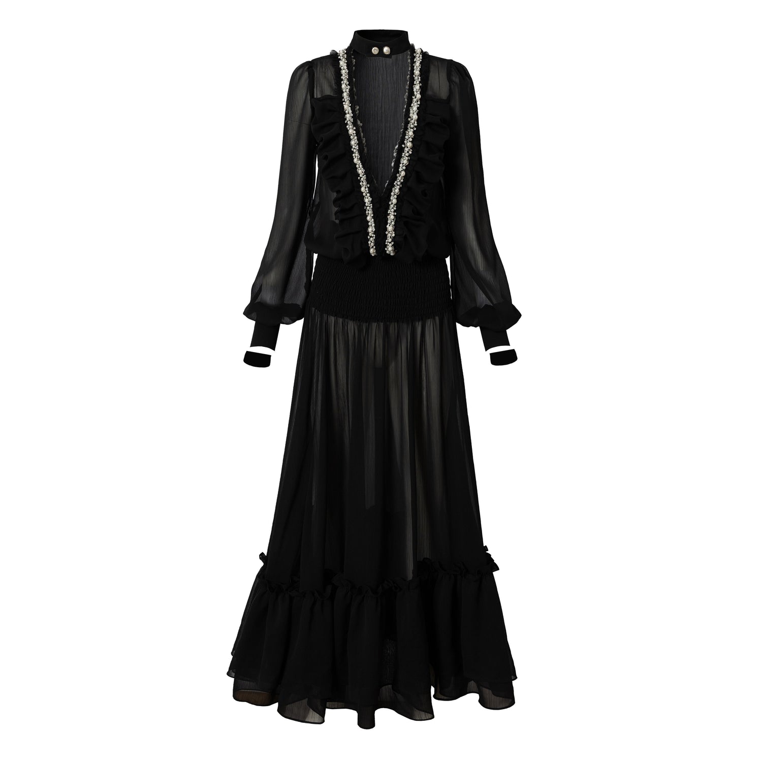 NO_ROMANCE_Regal_Pleated_V-neck_A_Line_Women&