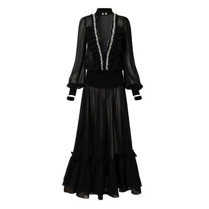 NO_ROMANCE_Regal_Pleated_V-neck_A_Line_Women&