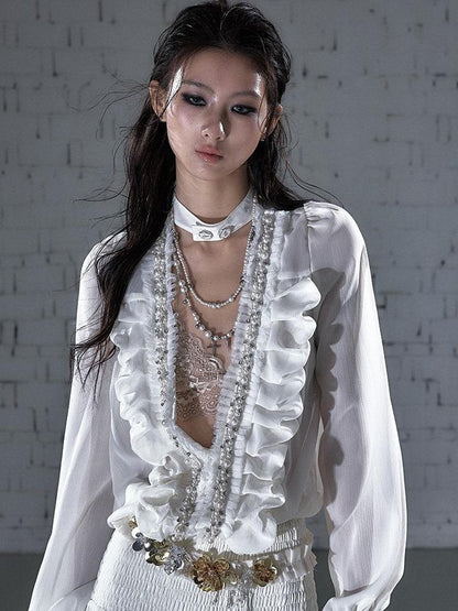 NO ROMANCE Regal Pleated V-neck A Line Women&