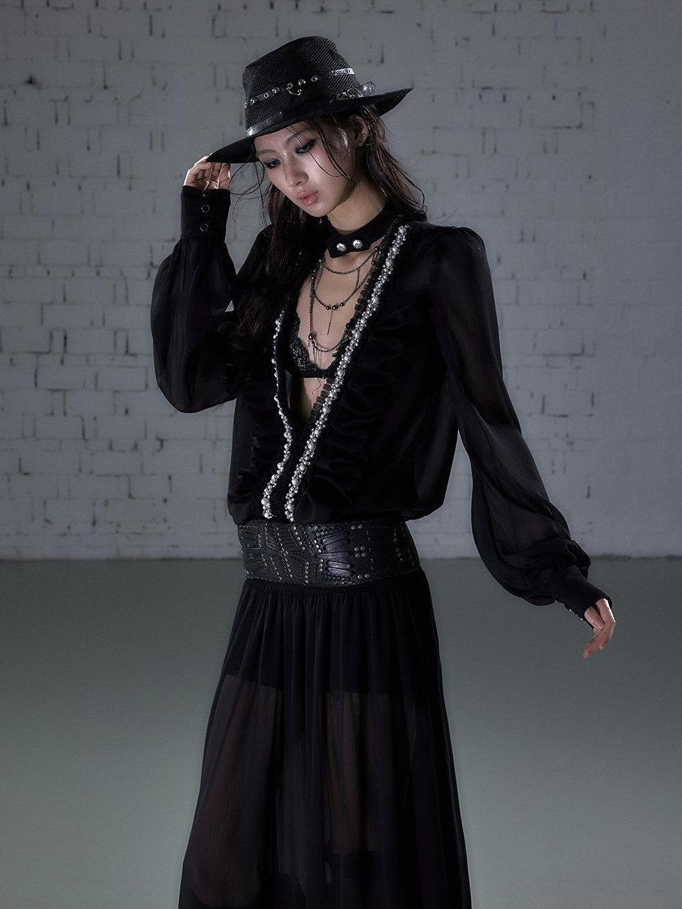 NO ROMANCE Regal Pleated V-neck A Line Women&