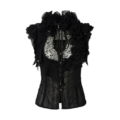NO_ROMANCE_Regal_Ruffled_Sequin_Spliced_Tie_Neck_Cinched_Waist_Women&
