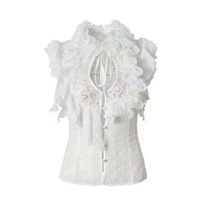 NO_ROMANCE_Regal_Ruffled_Sequin_Spliced_Tie_Neck_Cinched_Waist_Women&