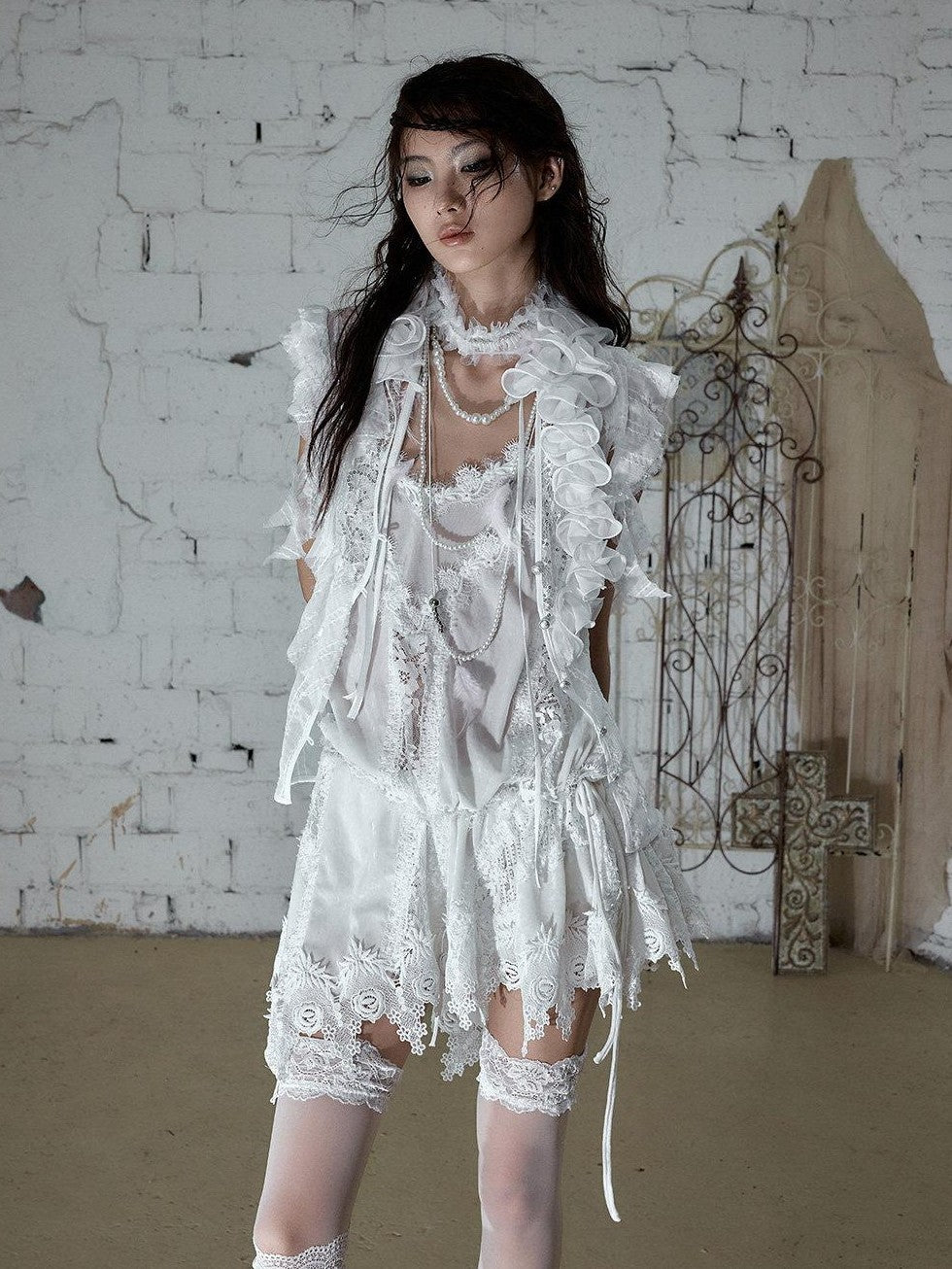 NO ROMANCE Regal Ruffled Sequin Spliced Tie Neck Cinched Waist Women&