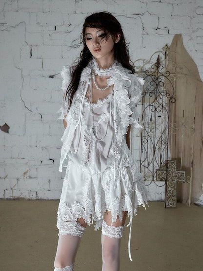 NO ROMANCE Regal Ruffled Sequin Spliced Tie Neck Cinched Waist Women&