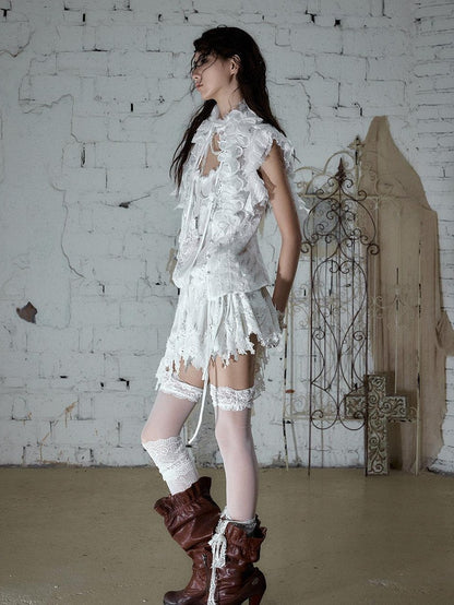 NO ROMANCE Regal Ruffled Sequin Spliced Tie Neck Cinched Waist Women&