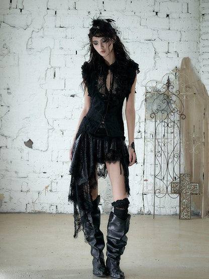 NO ROMANCE Regal Ruffled Sequin Spliced Tie Neck Cinched Waist Women&