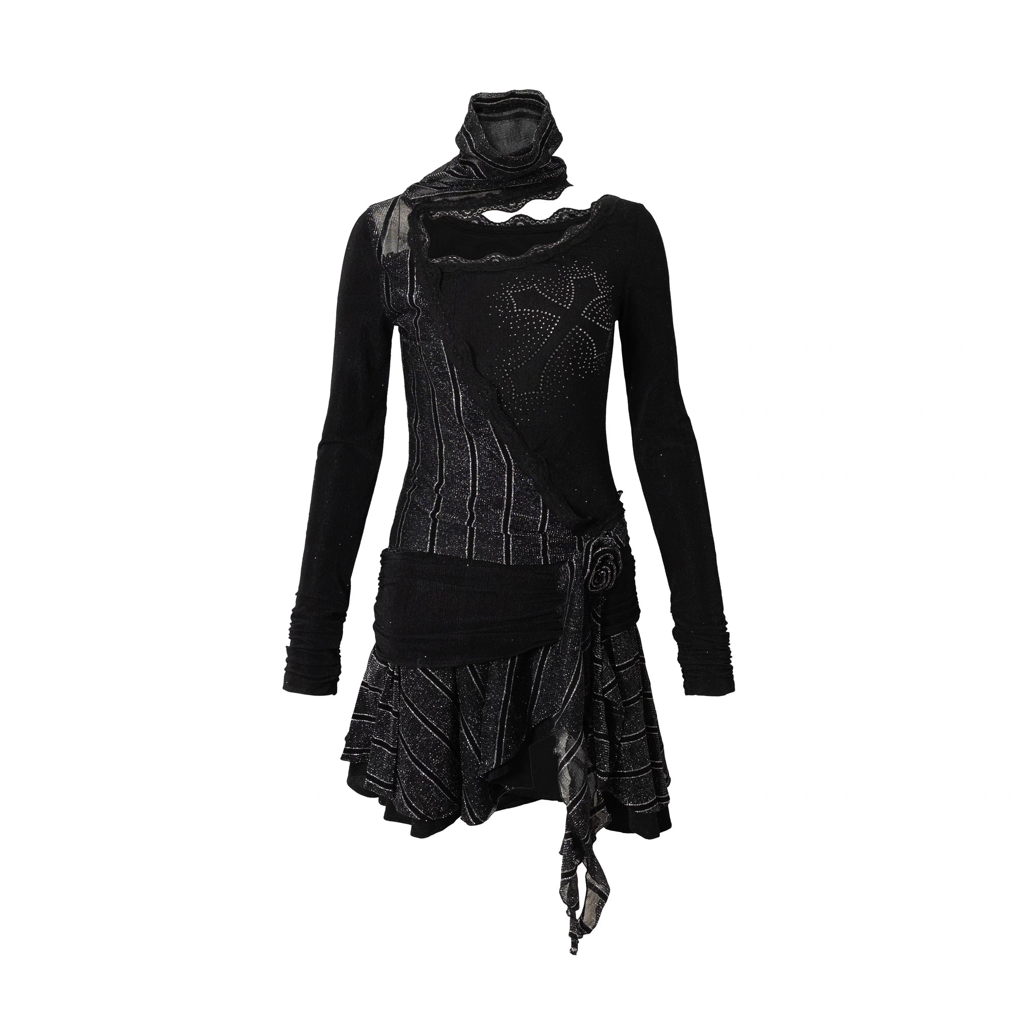 NO_ROMANCE_Rhinestone_Embellished_Vintage_Long_Sleeve_A_Line_Women_Asymmetrical_Hem_Dresses_MISSTT