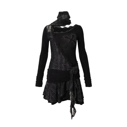 NO_ROMANCE_Rhinestone_Embellished_Vintage_Long_Sleeve_A_Line_Women_Asymmetrical_Hem_Dresses_MISSTT