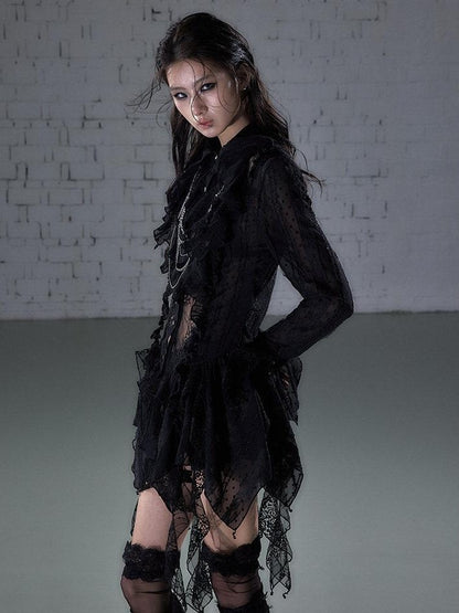 NO ROMANCE Romantic Punk Regal Lace Cutout Asymmetric Women&