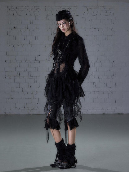 NO ROMANCE Romantic Punk Regal Lace Cutout Asymmetric Women&
