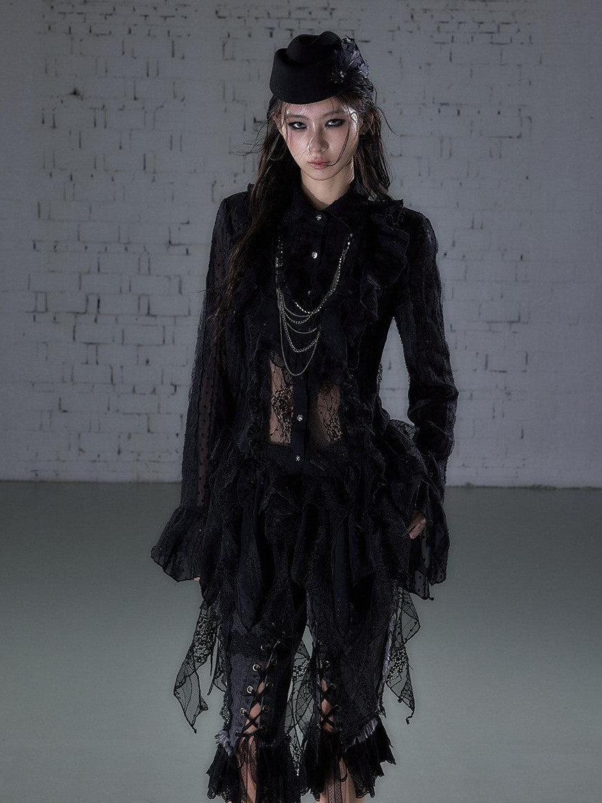NO ROMANCE Romantic Punk Regal Lace Cutout Asymmetric Women&