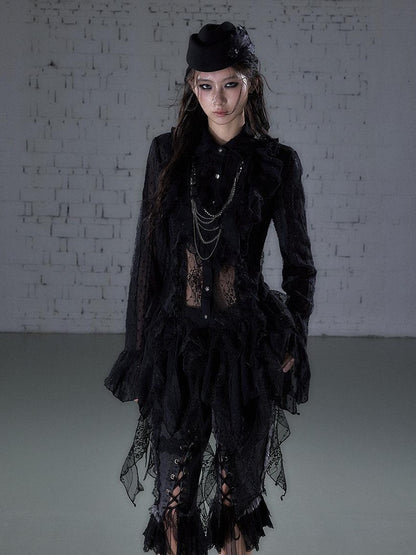 NO ROMANCE Romantic Punk Regal Lace Cutout Asymmetric Women&
