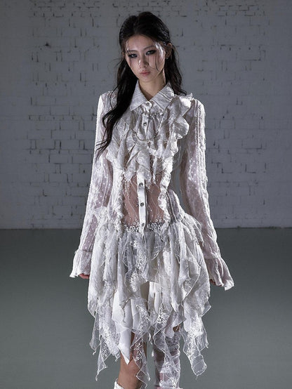 NO ROMANCE Romantic Punk Regal Lace Cutout Asymmetric Women&