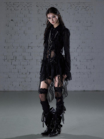 NO ROMANCE Romantic Punk Regal Lace Cutout Asymmetric Women&