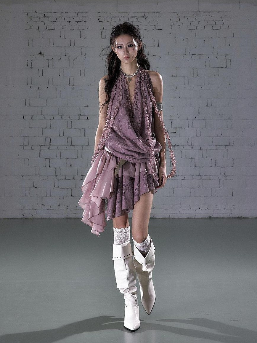 NO ROMANCE Romantic Ruffle Asymmetrical Tiered Women&
