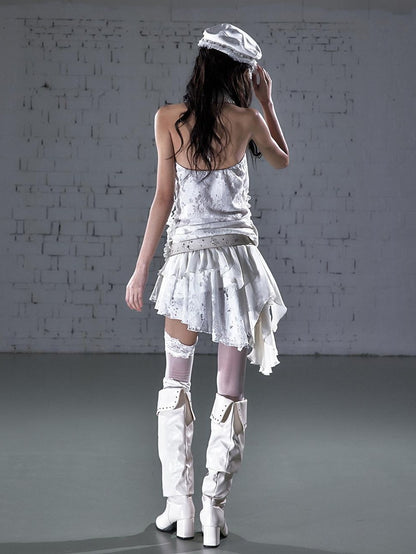 NO ROMANCE Romantic Ruffle Asymmetrical Tiered Women&