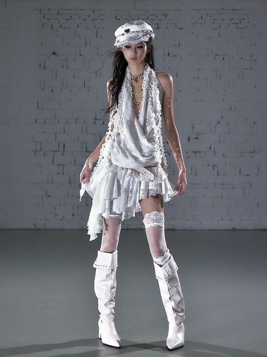 NO ROMANCE Romantic Ruffle Asymmetrical Tiered Women&