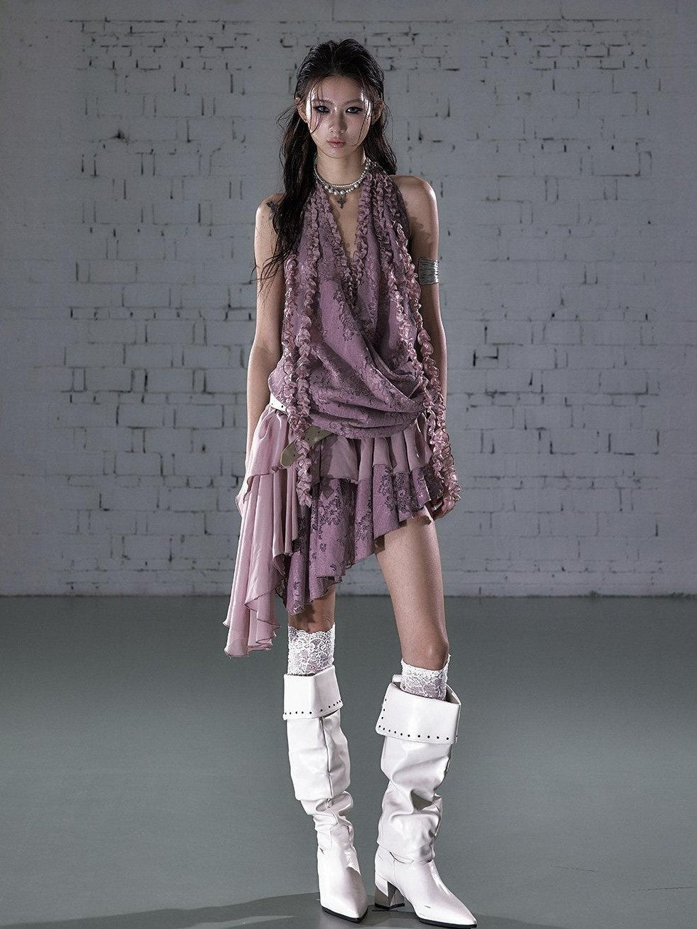 NO ROMANCE Romantic Ruffle Asymmetrical Tiered Women&