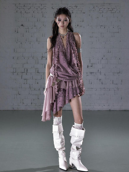 NO ROMANCE Romantic Ruffle Asymmetrical Tiered Women&