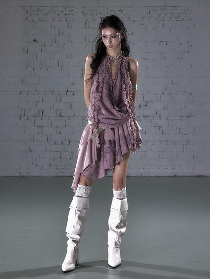 NO ROMANCE Romantic Ruffle Asymmetrical Tiered Women&