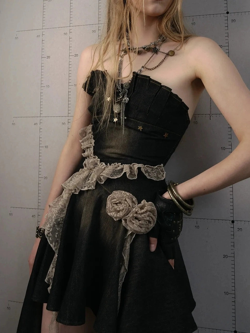 NO ROMANCE Ruched Tube Vintage Black With Clear Straps Cotton Blend Women Casual Dresses