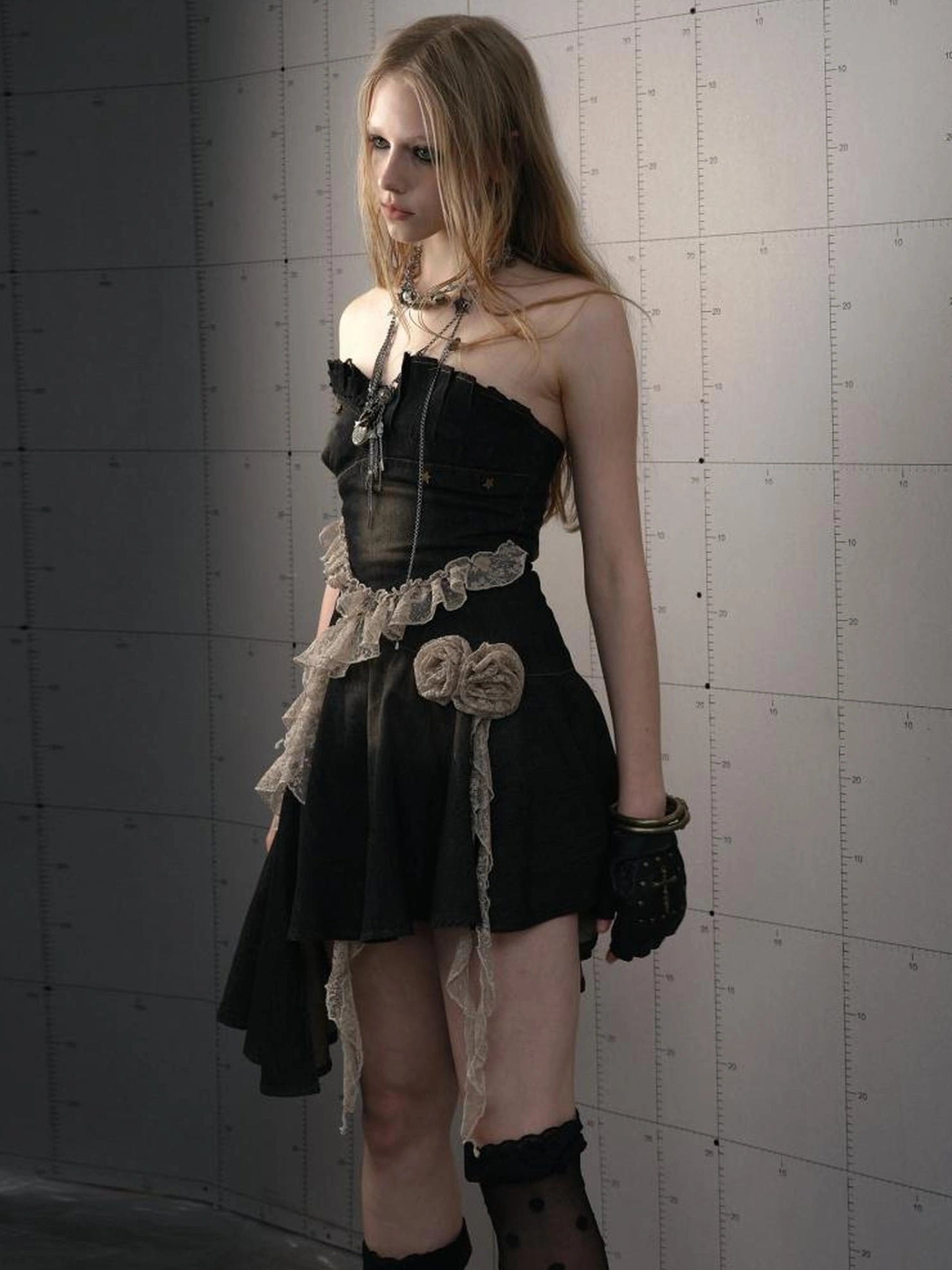 NO ROMANCE Ruched Tube Vintage Black With Clear Straps Cotton Blend Women Casual Dresses