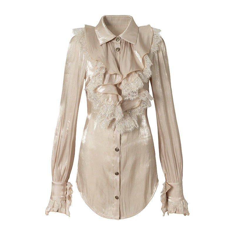 NO_ROMANCE_Ruffle_Lace_Spliced_Long_Sleeve_Glossy_Women&