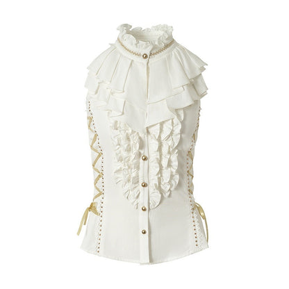 NO_ROMANCE_Ruffle_Trim_Ruffle_Collar_Tie_Waist_Slim_Fit_Women&