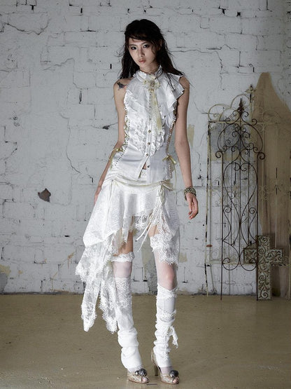 NO ROMANCE Ruffle Trim Ruffle Collar Tie Waist Slim Fit Women&