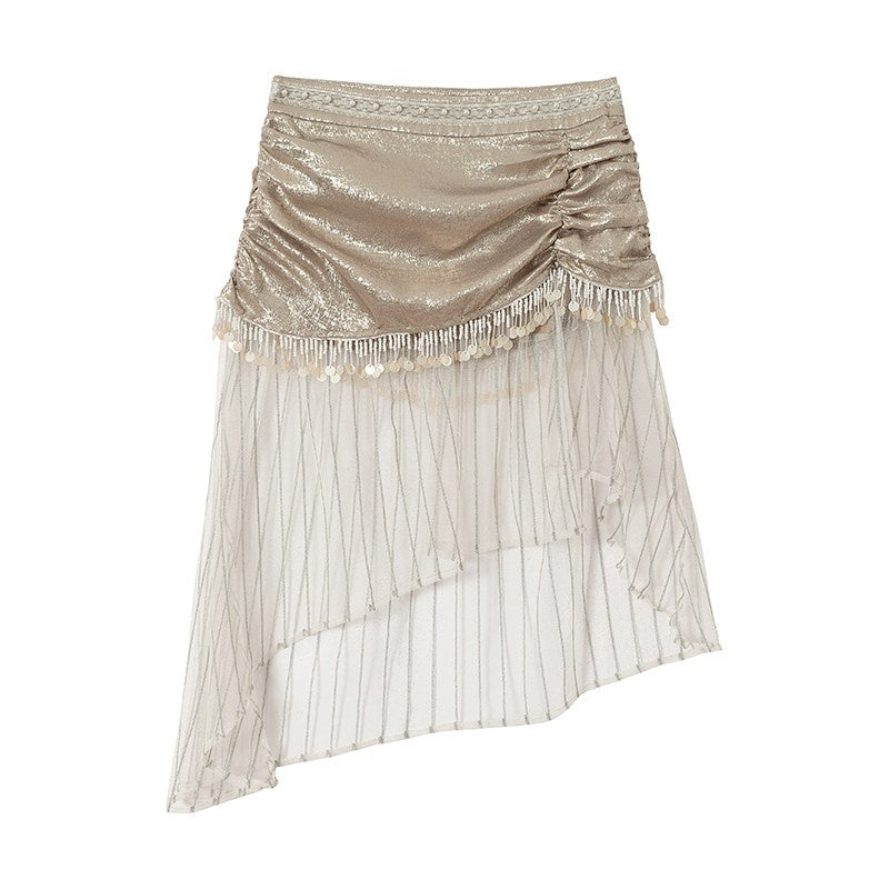 NO_ROMANCE_Satin_Tulle_Tassel_Asymmetric_Faux_Layered_Slit_Women&