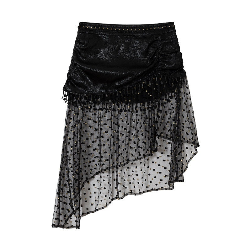 NO_ROMANCE_Satin_Tulle_Tassel_Asymmetric_Faux_Layered_Slit_Women&